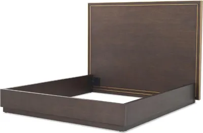 Produktbild von Casa Padrino Luxus Doppelbett Braun / Messingfarben 186 x 224,5 x H. 155,5 cm - Modernes Massivholz Bett mit Kopfteil - Schlafzimmer Möbel
