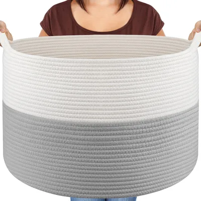 Imagen del producto de Cesta de almacenamiento de cuerda de algodón extra grande, ideal para el salón y el lavadero