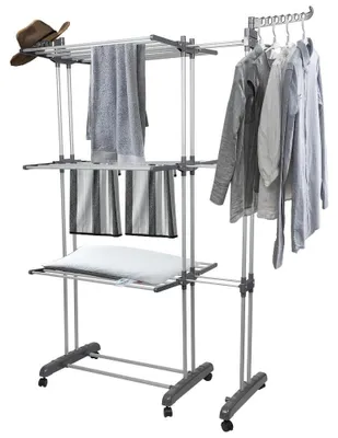 Produktbild von Standtrockner für Kleidung - Turm mit 3 Ebenen - 6 klappbare Flügel - Ausziehbar 75–142 cm - Faltbar - Kunststoff - Grau