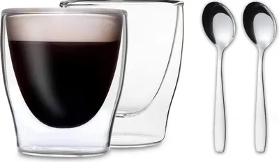 Produktbild von Doppelwandige Espressotassen Set - Set von 2 - 80 ml - mit Löffeln
