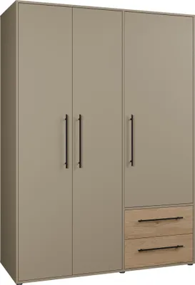 Produktbild von Drehtürenschrank >MOKKARIS< in Taupe / Wildeiche - 144,4x200,1x58,8cm (BxHxT)
