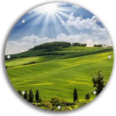 Produktbild von Wallario rundes Outdoor-Poster für Garten oder Balkon, Motiv Strahlender Sonnenschein, 30 cm Durchmesser