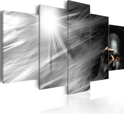 Image de Toiles abstraites 200 x 100 cm Toile intissé Toile 5 pièces Impression artistique moderne Tableaux muraux XXL Décoration murale Design Tableau mural - Silhouette Femme Visage Yeux argent or h-A-0027-b-m