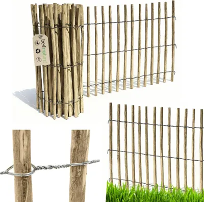 Produktbild von be4nature Staketenzaun Haselnuss Kastanie 5 m x 80 cm hoch 4-6 cm Abstand Rollzaun Gartenzaun Holzzaun Beetzaun Hundezaun Gartenbegrenzung
