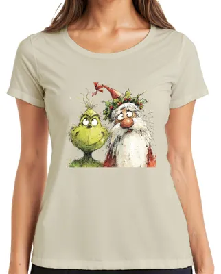 Zdjęcie produktu dla Grinch Father Christmas bezczelna świąteczna zabawna akwarelowa koszulka damska, natura, XXL