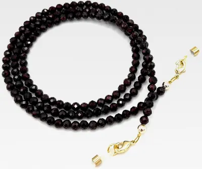 Produktbild von Brillenkette Brillenband Brillenhalter Schlangenkette Natürliche Edelstein Perlen Facettierter Granat dunkelrot