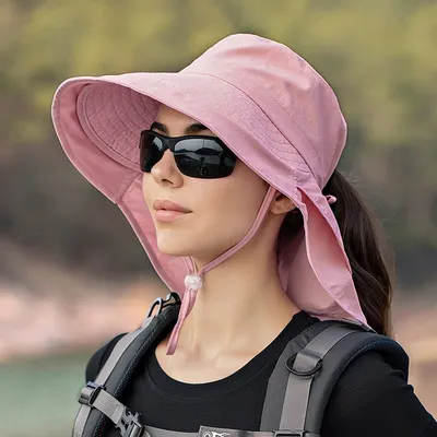 Produktbild von Sonnenhut, UV Schutz Breiter Krempe Pferdeschwanzhut mit Nackenschutz, Verstellbarer Strandhut, Fischerhut, Gartenhut (Rosa)