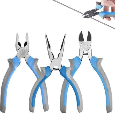 Image de Kit professionnel de 3 outils de coupe : pince coupante combinée - pince à poinçonner - pince coupante latérale | 150 mm | Outils pour l'atelier.