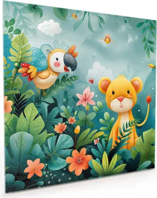 Produktbild von Küchenrückwand Spritzschutz Glas mit Motiv Dschungeltiere 40 x 40 cm