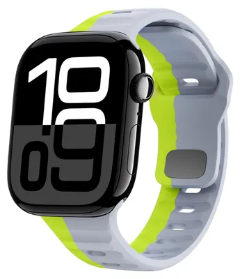 Produktbild von Für Apple Watch Series 11 10 46mm / 9 8 7 45 / 6 SE 5 4 44mm Silikon Wellenstruktur Armband Grau / Grün