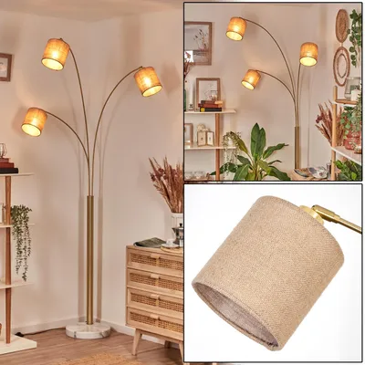 Produktbild von Narni Stehlampe aus Metall in Schwarz/Messing gebürstet/Weiß/Natur