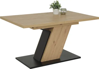 Produktbild von Säulen-Esstisch "Jenniffer" in Artisan Eiche/Schwarz mit Absetzungen in Schwarz. Abmessungen (BxHxT) 180x76x90 cm