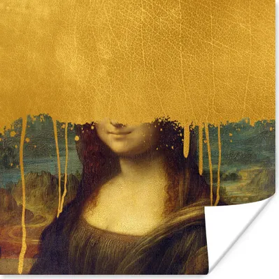 Produktbild von MuchoWow® Poster Mona Lisa - Gold - Da Vinci 50x50 cm - Wohnzimmerdekoration