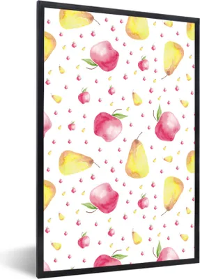 Produktbild von MuchoWow® Gerahmtes Poster Obst - Aquarell - Muster 60x90 cm - Poster mit Schwarzem Bilderrahmen Wandposter Rahmen Foto Bilder - Kunst