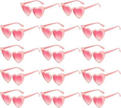 Zdjęcie produktu dla Okulary przeciwsłoneczne w kształcie serca 14 sztuk, retro różowe, styl vintage, na imprezy