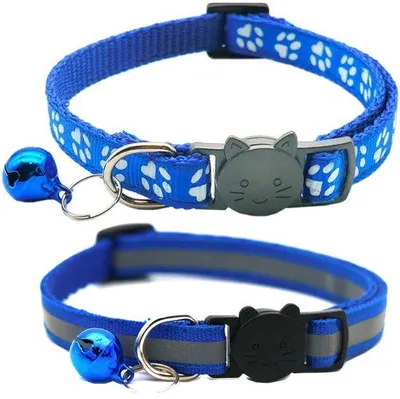 Imagen del producto de Collares para gatos Ibenzoa® con bandas reflectantes y cascabel, juego de 2 unidades, ajustables de 19 a 32 cm, fabricados con nylon suave para la piel, con cierre de seguridad