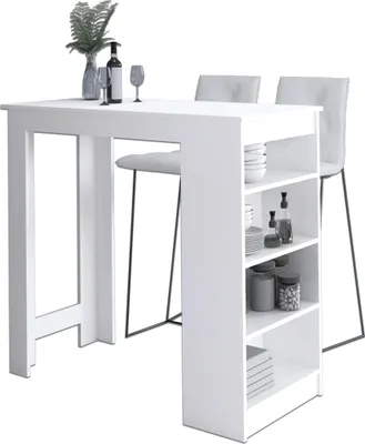 Image de Akord Table Bar Avec Tabouret Blanc 115X50X103