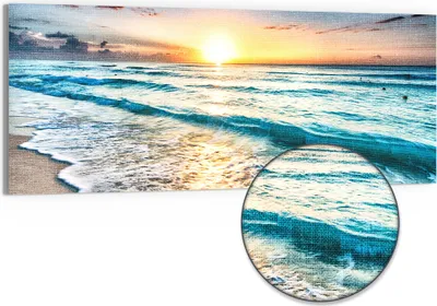 Produktbild von DEQORI Hybrid Leinwand Bild 125x50 cm 'Küste im Morgenlicht' Wandbild Glas flach modern