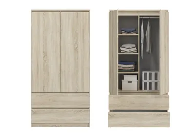 Produktbild von Home Collective Kleiderschrank Schrank Mehrzweckschrank Haushaltsschrank 90x50x180 cm (BxTxH) mit 2 Schubladen, 3 Einlegeböden & Kleiderstange – robust, platzsparend & vielseitig | Sonoma