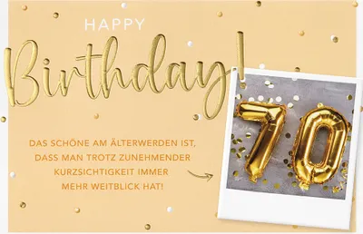 Produktbild von 70. Geburtstag Karte mit Umschlag, unverpackt, das schöne am Älterwerden... Happy Birthday