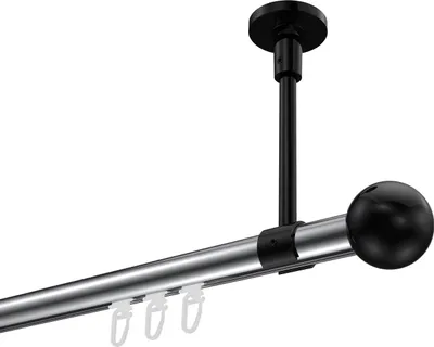 Produktbild von Interdeco Innenlaufstange / Gardinenstange mit Innenlauf Chrom / Schwarz, Typ Sonette Luino (Kugel) Deckenmontage, 20 mm Ø 1-läufig, 120 cm