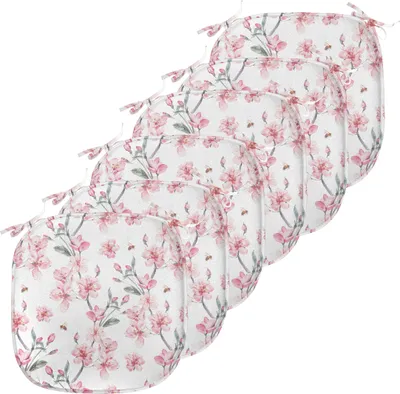 Produktbild von ABAKUHAUS Aquarell Polster für Esszimmerstühle, Sakura Cherry Garden, Dekoratives wasserfestes Kissen mit Riemen für Küchensitze, 40 cm x 40 cm-6er Pack, Resedagrün Pale Pink