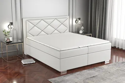Produktbild von Boxspringbett BUXI 160x200 mit 2 Bettkästen, Bonell-Matratze und Topper. Dekorative Stifte an den Seiten der Kopfstütze. Bett Komplett-Set mit Matratze,Bettkasten & Kopfteil. Stoff Eko Cayenne. Elegantes Bett mit massives Kopfteil.