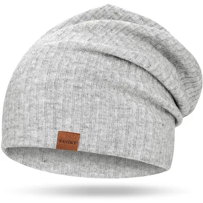 Immagine prodotto di Berretto da donna in maglia, color grigio chiaro, berretto leggero tipo beanie, ideale per la primavera e l'inverno