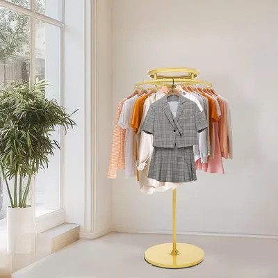Produktbild von Kleiderständer - Kleiderhalter - Garderobenständer - Kleiderbügelständer - Kleiderhaken - Rundes Design - 360° schwenkbar