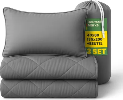 Obrázek produktu pro Letní cestovní dvoudílná souprava (přikrývka 135x200 cm, polštář 40x60 cm) včetně cestovní tašky - souprava přikrývky a polštáře - ideální na cesty, dovolenou, kempování