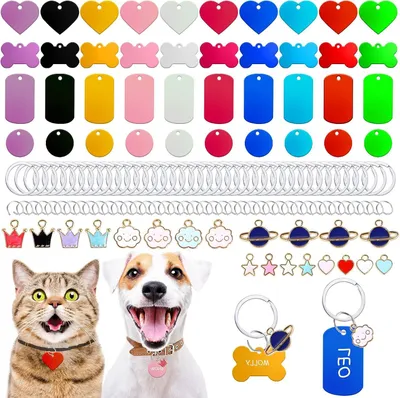 Productafbeelding van Huisdier ID Tags - Naamplaatjes Honden - Huisdier Identificatie - Dubbelzijdig Aluminium - 140 Stuks Set - Multicolor