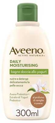 Produktbild von Aveeno Joghurt-Dusche, Duschgel, Daily Moisturising mit Duft von Vanille und Hafer, ohne Seife, für normale trockene Haut, auch empfindliche Haut, 300 ml