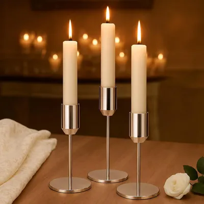 Produktbild von Kerzenhalter aus Messing – Set mit 3 Stück – Kerzenständer für Dinnerkerzen – Vintage-Stil – Tischdekoration