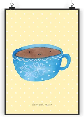 Produktbild von Mr. & Mrs. Panda Bild Kaffee Tasse DIN A5 - Gelb Pastell - Geschenk, wanddeko, Glücklich, Posterdruck, Geschmack, Plakat, drucke, Genuss, Kunstdruck, Liebe