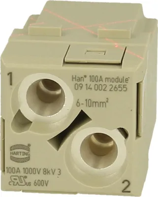 Produktbild von HARTING Han 100 Ampere Modul Stifteinsatz (M) Axialschraubanschluss, 2-polig 1000V - 1 Stück