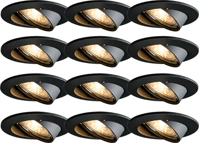 Produktbild von QAZQA - Modern 12er Set moderne Einbaustrahler schwarz schwenkbar - Edu I Wohnzimmer I Schlafzimmer - Stahl Rund - LED geeignet GU10