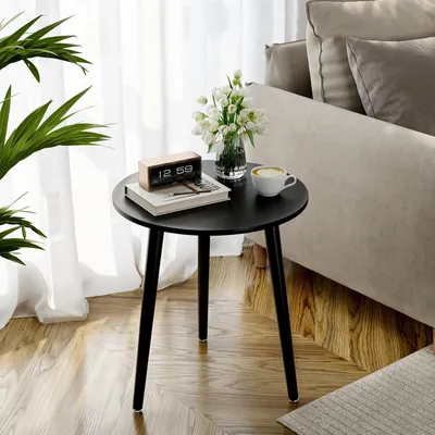 Immagine prodotto di Tavolino rotondo Ø 42 cm, altezza 51 cm, nero, gambe in legno massiccio