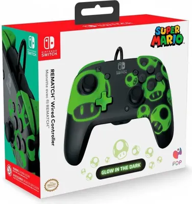 Obrázok produktu pre PDP REMATCH: 1-Up Glow in the Dark, Gamepad, Nintendo Switch, Nintendo Switch OLED, D-pad, Tlačidlo domov, Analógový/digitálny, Kábel, USB