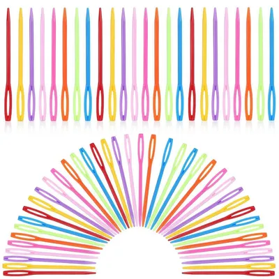 Image de Aiguilles à coudre pour plastique, 100 pièces, 7 cm de long, avec un grand chas, multicolores, pour enfants et travaux manuels