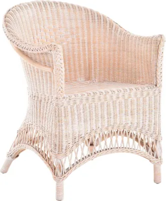 Produktbild von KRINES HOME Rattansessel Landhaus Flechtsessel aus Natur-Rattan Rattan Sessel Korbsessel Wintergarten (Vintage Weiss)