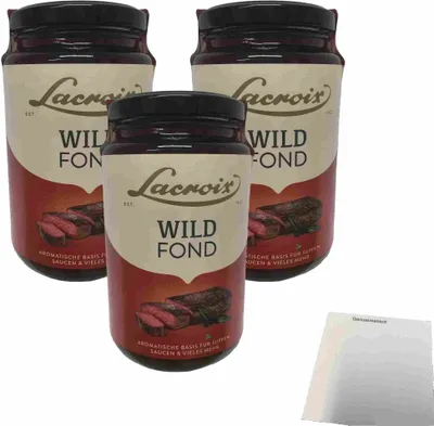 Produktbild von Lacroix Fond mit Wildaroma für Suppen und Soßen 3er Pack (3x400ml Glas) + usy Block