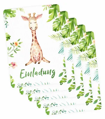 Produktbild von 10 Einladungskarten Giraffe Dschungel grün inkl. 10 Briefumschlägen