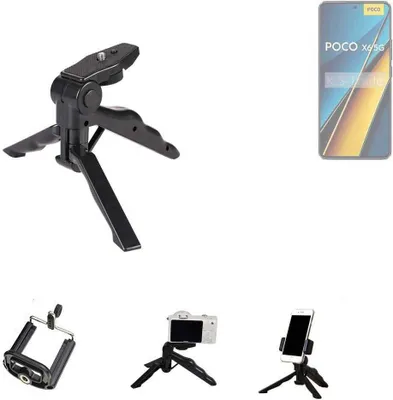 Produktbild von K-S-Trade Stativ Tisch-Ständer Dreibein Handy-Stativ Ständer kompatibel mit POCO X6 Mini-Stativ Smartphone Tripod Handy-Stativ aus Plastik schwarz