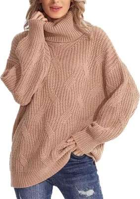 Produktbild von ASKSA Damen Rollkragen Pullover Elegant Rollkragenpullover Casual Langarm Stricken Pulli, Khaki, M