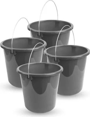 Obrázek produktu pro Kbelík (4 kusy) Kbelík pro domácnost, 10 litrů, v různých barvách. Barvy, kbelík na úklid z odolného plastu, bezpečný pro potraviny, bez BPA, vyrobeno v EU (antracit)