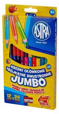 Zdjęcie produktu dla Kredki ołówkowe dwustronne Jumbo Astra 24 kolory z temperówką