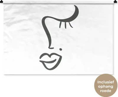 Produktbild von MuchoWow® Wandteppich Wandbehang Gesicht - Abstrakt - Schwarz - Weiß 120x80 cm Tapisserie Dekoration Wandtuch - Wanddekorationen - Wandtücher