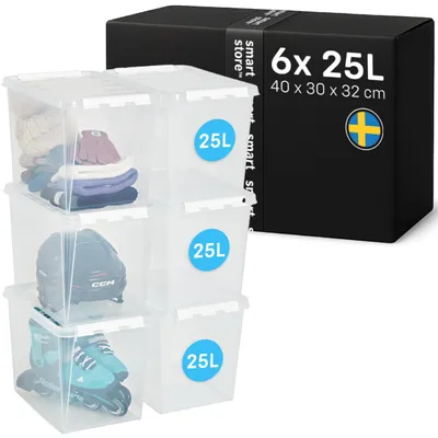 Produktbild von SmartStore - 6x Aufbewahrungsbox mit Deckel Classic 25L (40x30x32cm) | Stapelbar