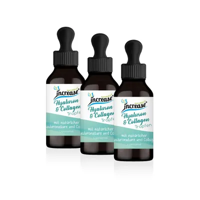 Produktbild von Nimm 3, zahl 2 Aktion Liposomale Hyaluron & Collagen Tropfen hochdosiert - 2000mg Hyaluron & Collagen pro Tag (180.000mg in 3 Flaschen)