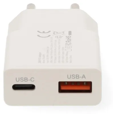 Image de Chargeur mural GaN double port, PD et QC 20 W, USB-C/USB-A